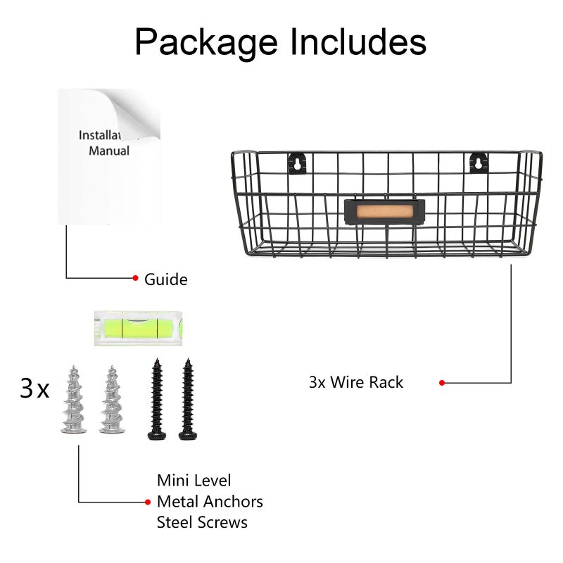 Nonebranded Wall Mounted Wire Basket Kitchen Storage Pantry Organizer Fruit Basket Varying Sizes Set of 3 Black - Image 5